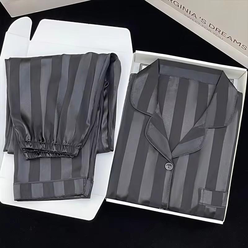 High Quality Light Luxury Ice Silk Pajamas Women's Pajama Spring and Autumn Style Long Sleeve Home Set Nightwear