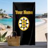 Boston Bruins Custom Beach Towel, Print Your Name Text Lightweight Absorbent Towel for Swimming Travel
