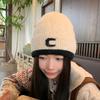 New color matching letter wool hat personalized men's and women's headgear hat autumn and winter warm face small trend wool knitted hat