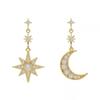 Korean S925 Silver Star & Crescent Asymmetrical Earrings