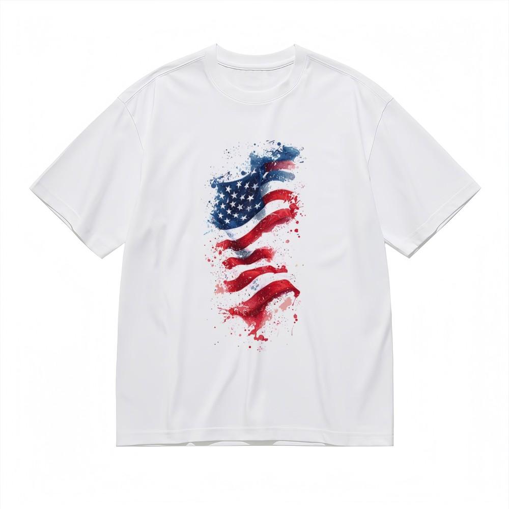 Women's Fashion Comfortable Classic T-Shirt American Flag Art 100% Cotton Tee
