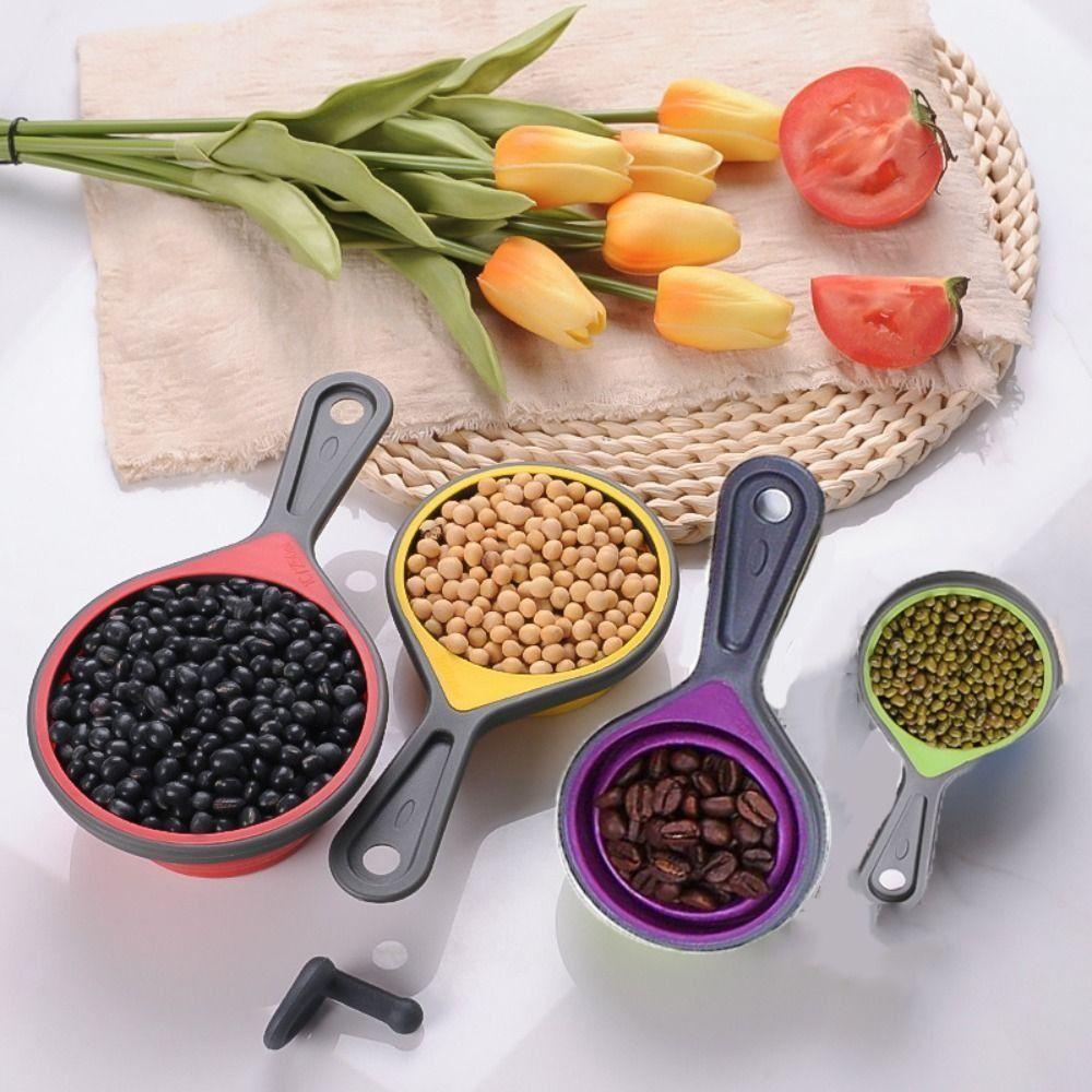 

4pcs/set Silicone Measuring Cups Telescopic Folding Measuring Spoon Set Odorless Kitchen