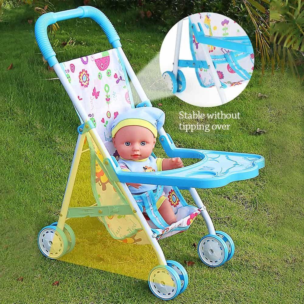 Stable Baby Stroller Iron Baby Walker Colorful Dolls Pram  for Boys Girls