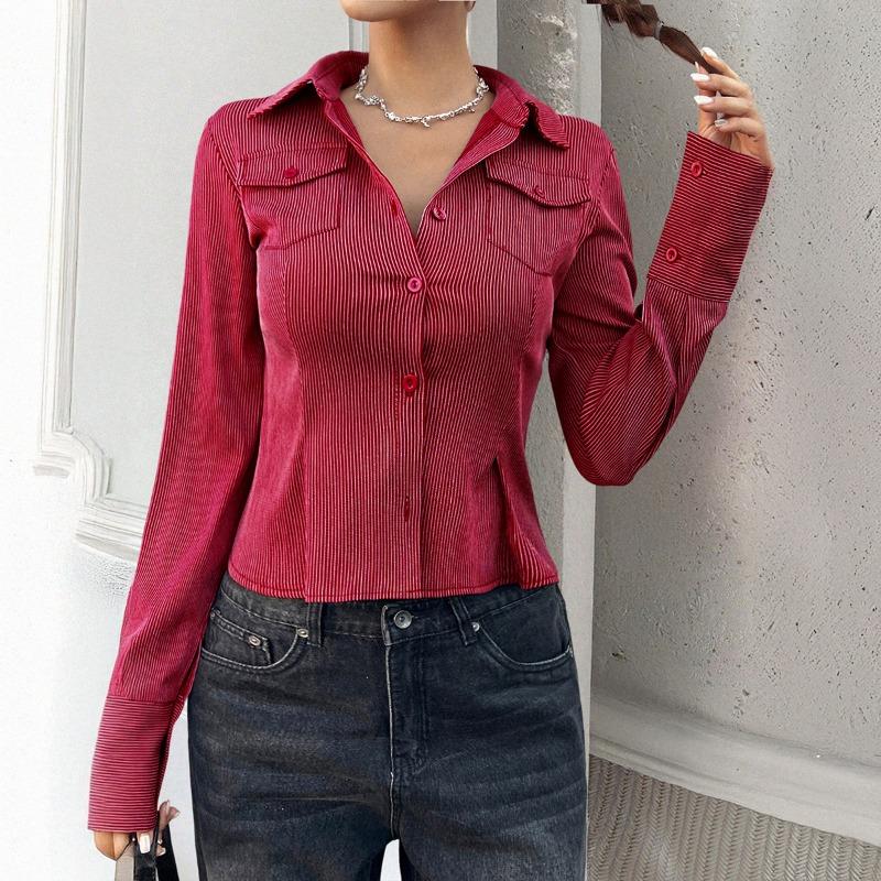 

Полосатая рубашка с открытыми плечами Женская одежда на лето XL красный