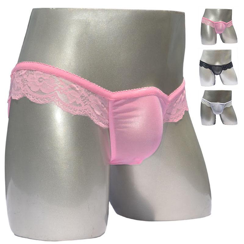 Men's Sexy Underwear Transparent Breathable Mesh Briefs Lace Soft Underpants