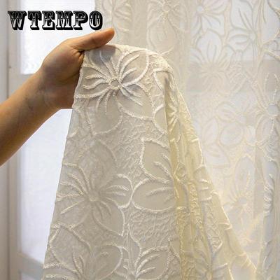 1PC Flower Pattern Beige Gauze Curtains - Light Filtering Grommet Top Panels for Bedroom, Contemporary Decorative Polyester Woven Jacquard Curtains