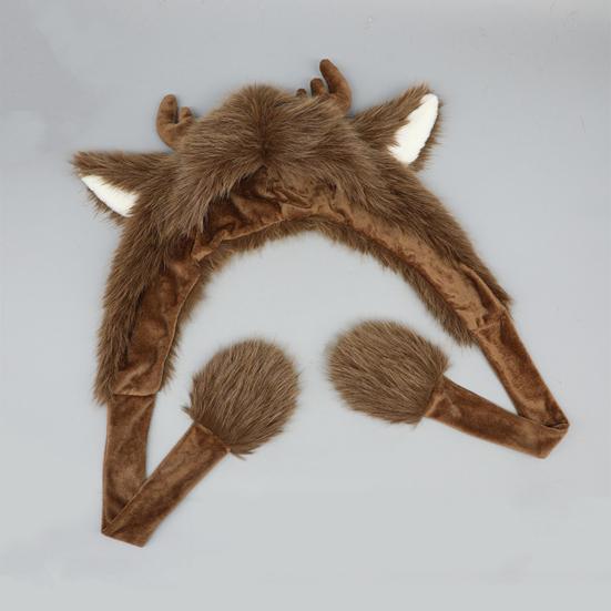 Winter Hat with Ear Flap Scarf Cartoon Deer Design Thickened Plush Ear Protection Hat Skiing Camping Travel Headwear