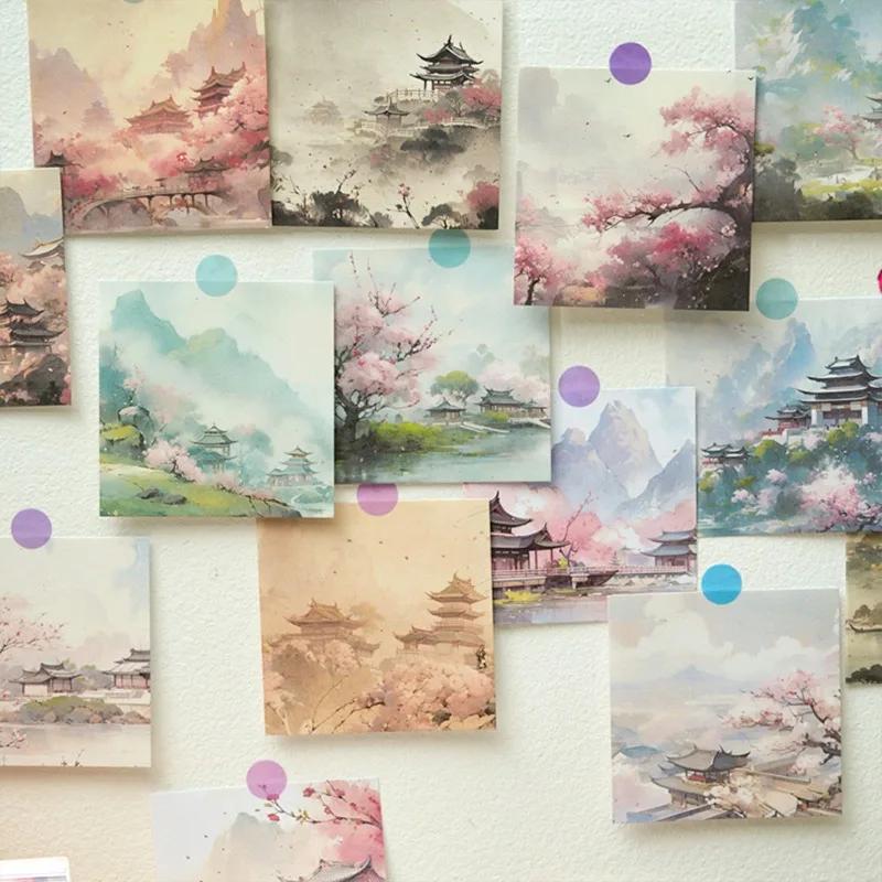 320sheet Retro Aesthetic Memo Pad for Student Vintage Chinese Palace Mountains Scrapbooking Memo Pad Fashion Non-sticky Notepad