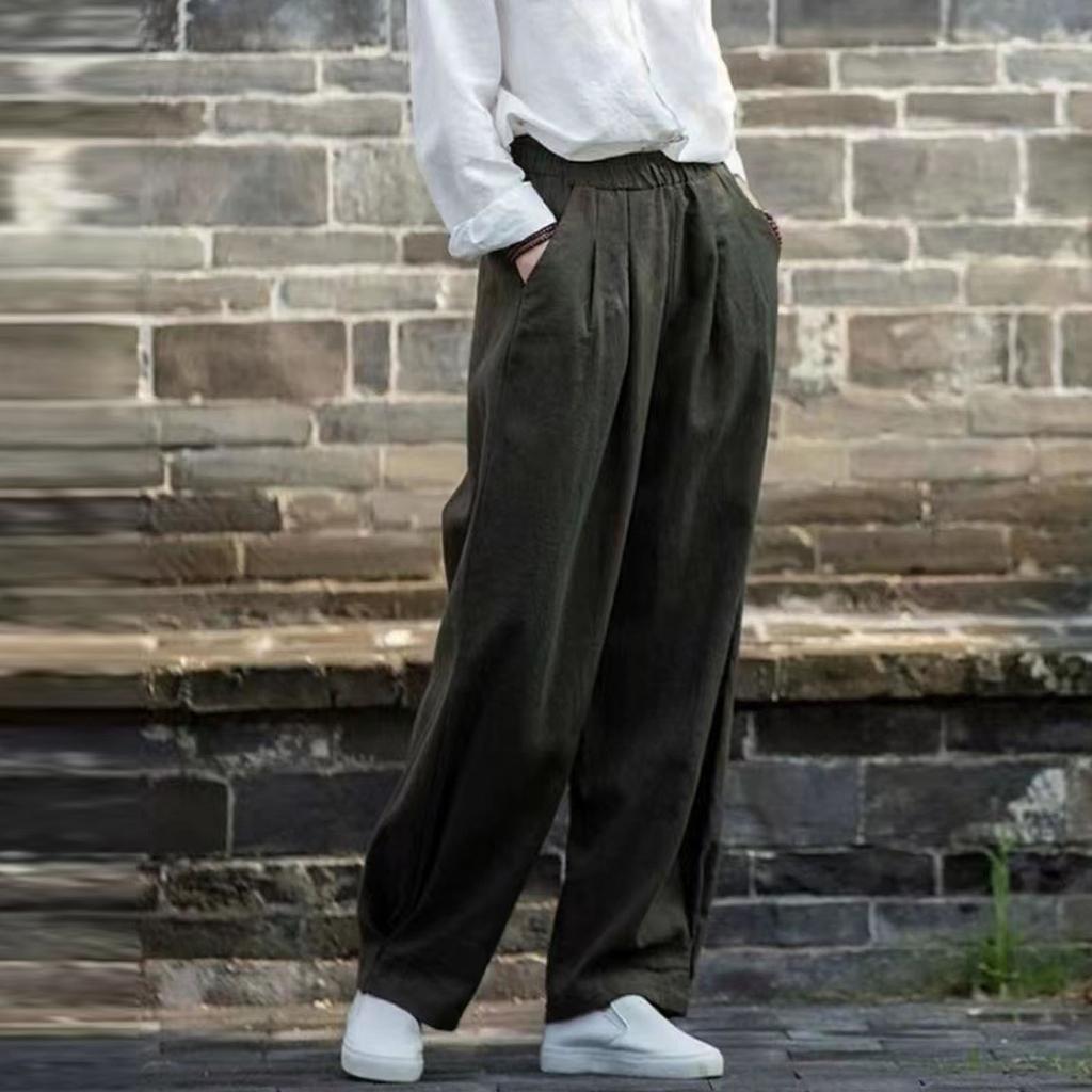 Women's Cotton And Hemp Bloomers Literary Loose Casual Elastic-leg Pants Long Trousers