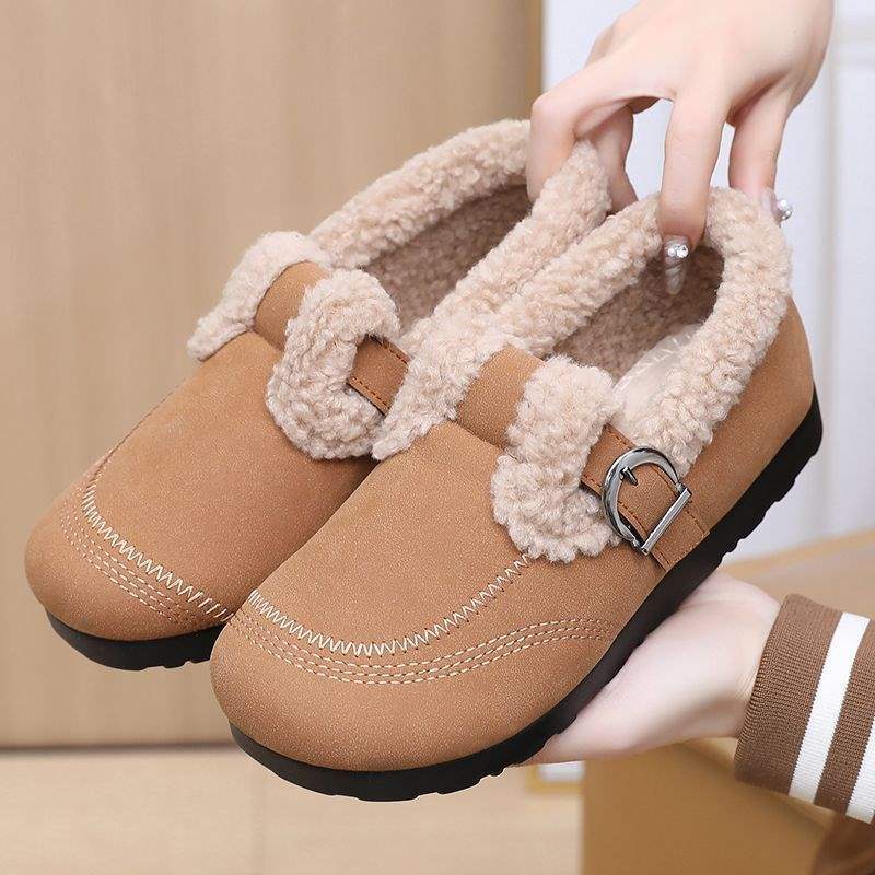 Doudou Woolen Lamb To Keep Warm In Autumn and Winter, New Flat-bottomed Birkenstock Retro Pedals, Velvet Lazy Cotton Shoes, Low-top Women's Shoes