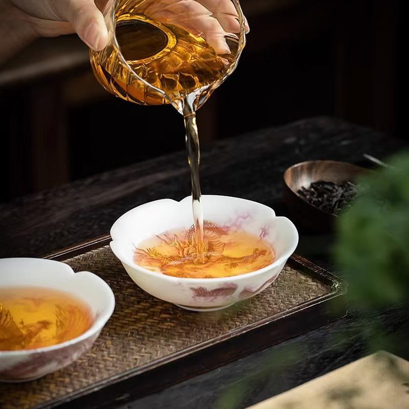 Beautiful Porcelain Aesthetic Handmade Cup Accessories Teware Peking Opera Phoenix Loong For Puer Kung Fu White Red Tea