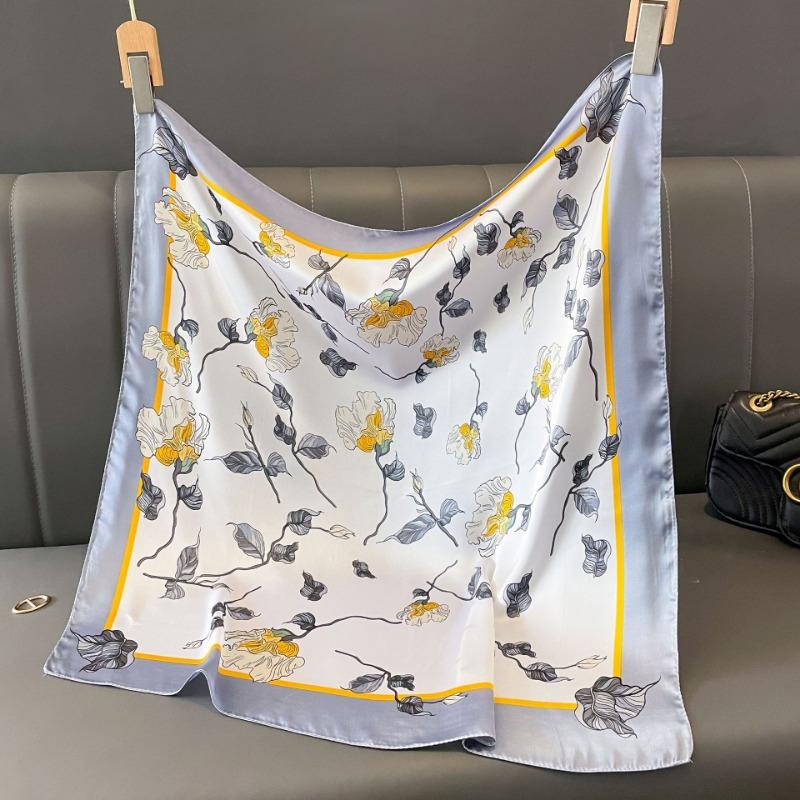 Luxury Brand 2024 Silk Square Scarf Women Cat Neck Hair Tie Band Beach Hijab Kerchief Head Headbands Bandana Female Foulard 70cm