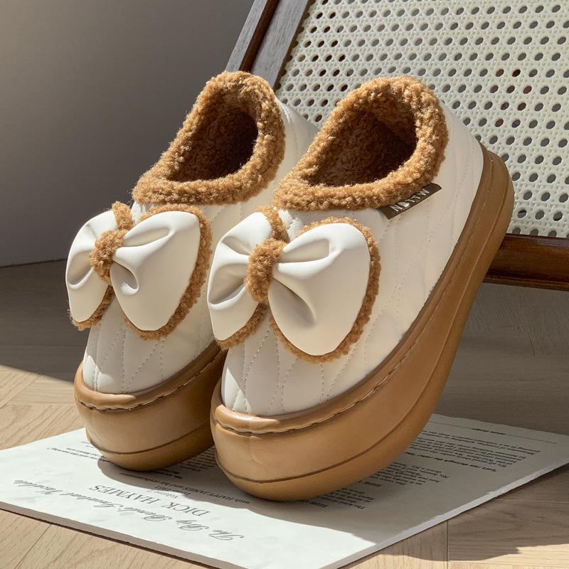 Winter Cotton Slippers Bow Autumn and Winter Couple Indoor Home Use Thickened Soft Bottom Plush Slippers