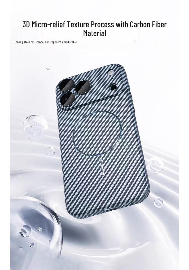 Carbon Fiber Pattern Magnetic Phone Case for Apple 17 Pro Max with Full Lens Coverage, Compatible with 16/15/14/13 PM, Hard Shell.
