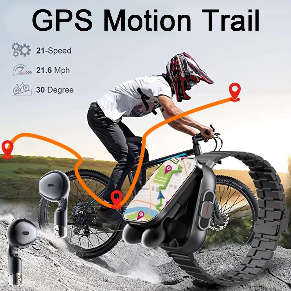 2025 Chytré hodinky 2 v 1 se sluchátkem Chytré hodinky Bluetooth volání Pánské hodinky GPS sledování Monitor srdečního tepu Přehrávání hudby Chytré hodinky