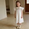 Girls Cotton Dress White Embroidered Smocked Sleeve Princess Kids Party