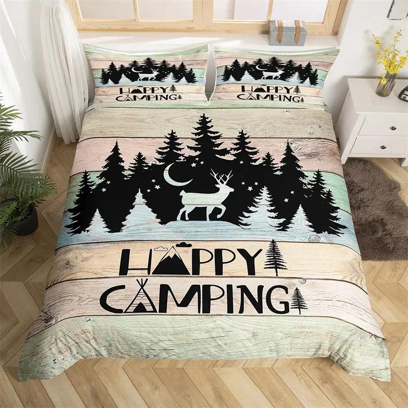 Happy Camping Duvet Cover Queen Twin Rv Camping Comforter Cover Camper Bedding Set Microfiber Bedspread Cover For Boys Girls