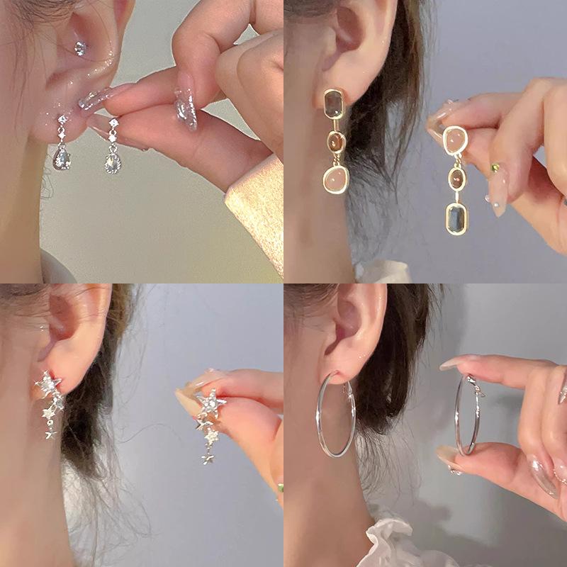 S925 Silver Needle Fairy Flower Earrings - Elegant Luxury 4-Piece Set for Women