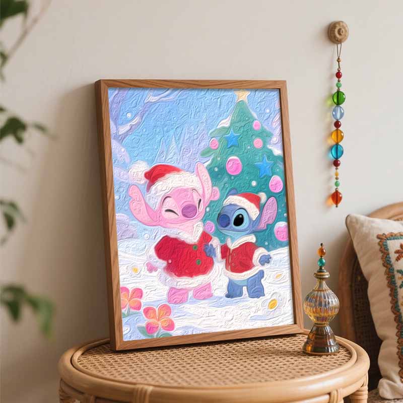 Disney Stitch Angel Christmas Oil Painting Hand Painting Coloring Painting Handmade Diy Home Decoration Gift
