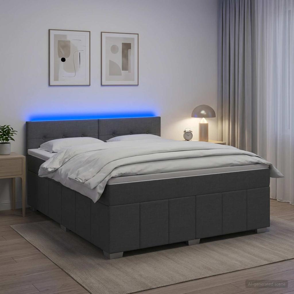 Box Spring Bed with Mattress Dark Grey 140 X 200 Cm Fabric