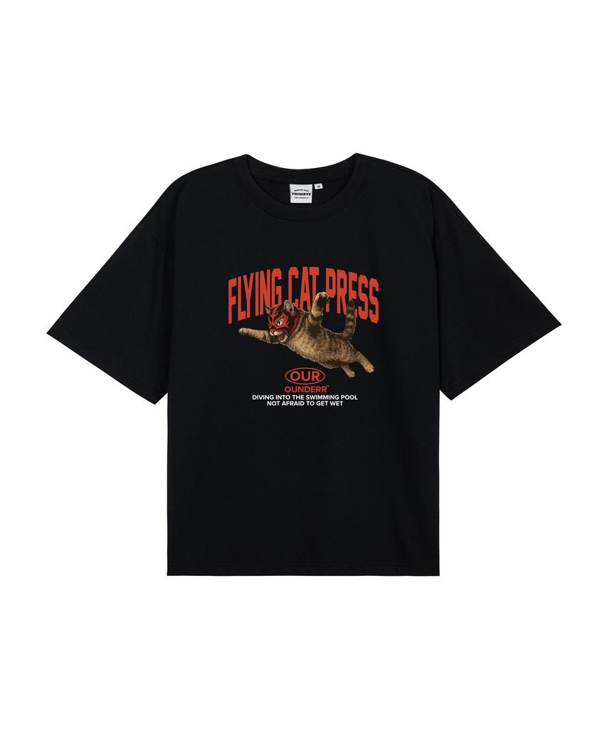 OUNDERR New Flying Cat Short Sleeve T-Shirt (Black)