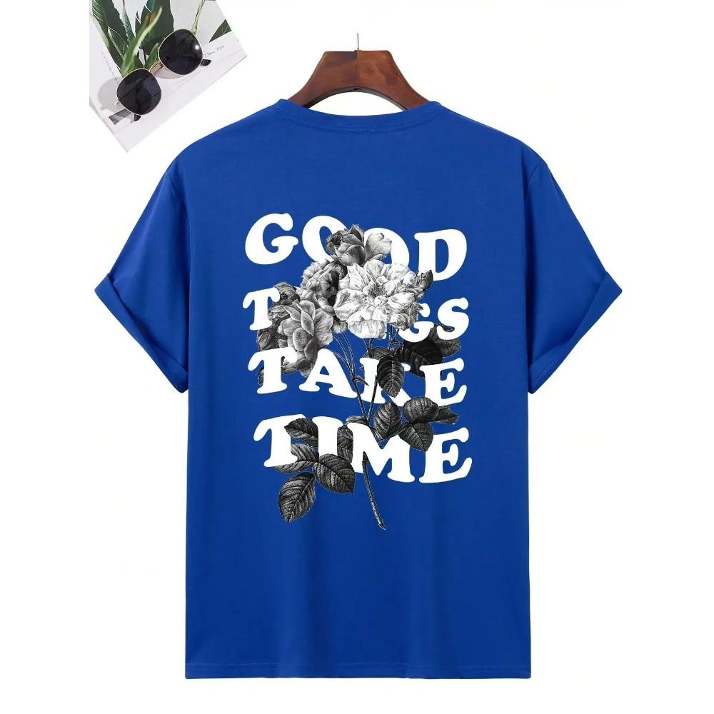 Cood Things Take Time Letter Graphic Mens T Shirt Summer Streetwear Casual Brand Tee Clothes T-Shirt Cotton Breathable Tops
