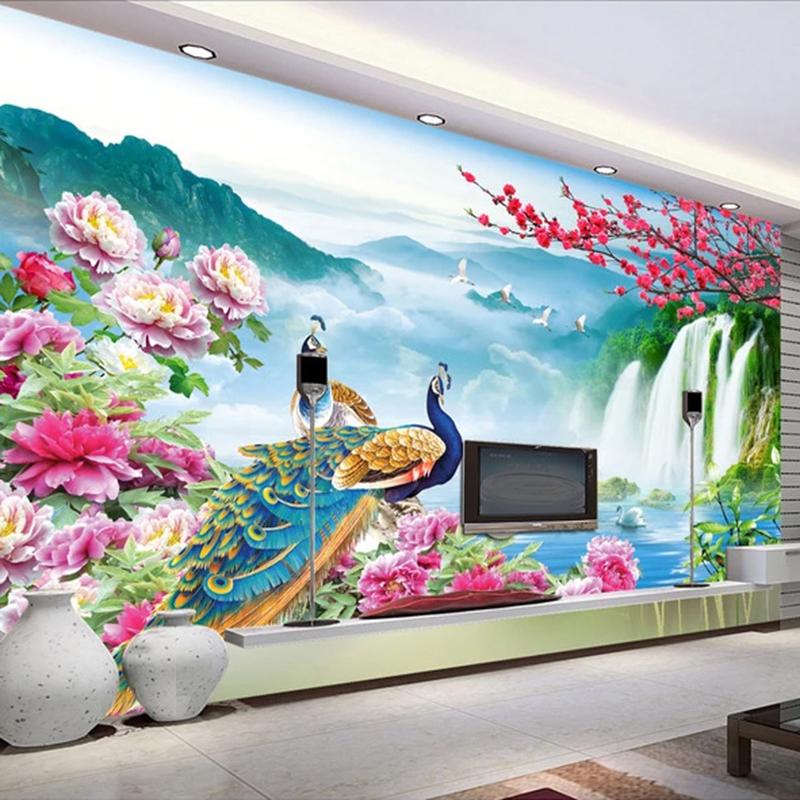 3D Wallpaper Wall Mural Peacock Waterfall Nature Landscape Large Mural Wall Paper For Living Room Art Decoration