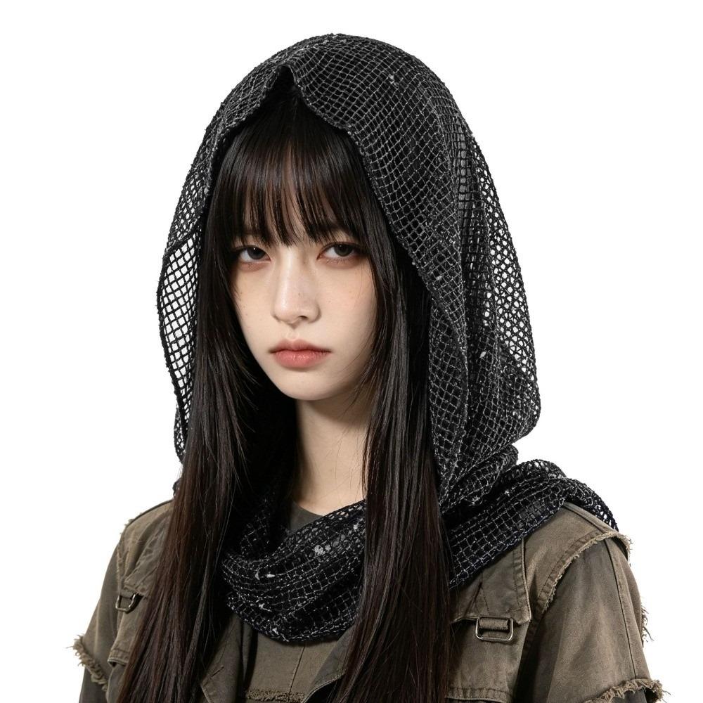 Y2k Hooded Headscarf Solid Color Shawl Cap Fairy Hijab  Girl