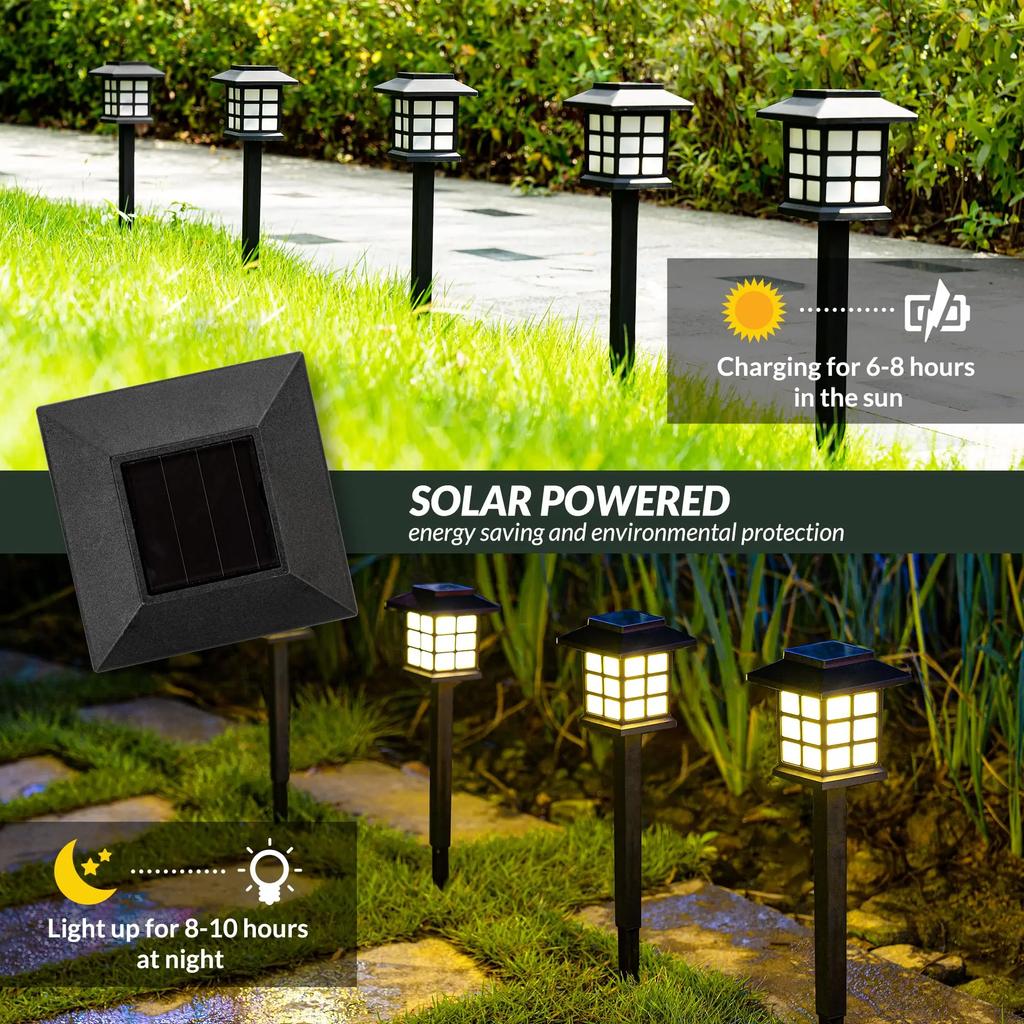 Solar Garden Lights Outdoor Waterproof Pathway Decor Warm White LED Yard Lawn Camping Decorative Landscape Lighting Easy Install