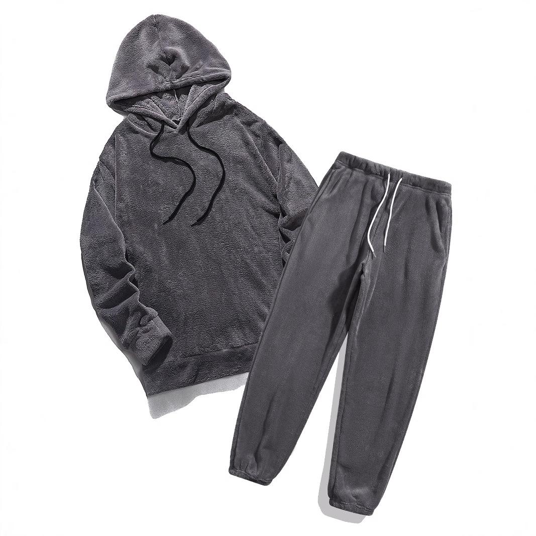 

Autumn And Winter Plus Size Hooded Men S Casual Personalized Fashion Hoodie Coral Fleece Jacket Long Pants Set For Men S сірий колір