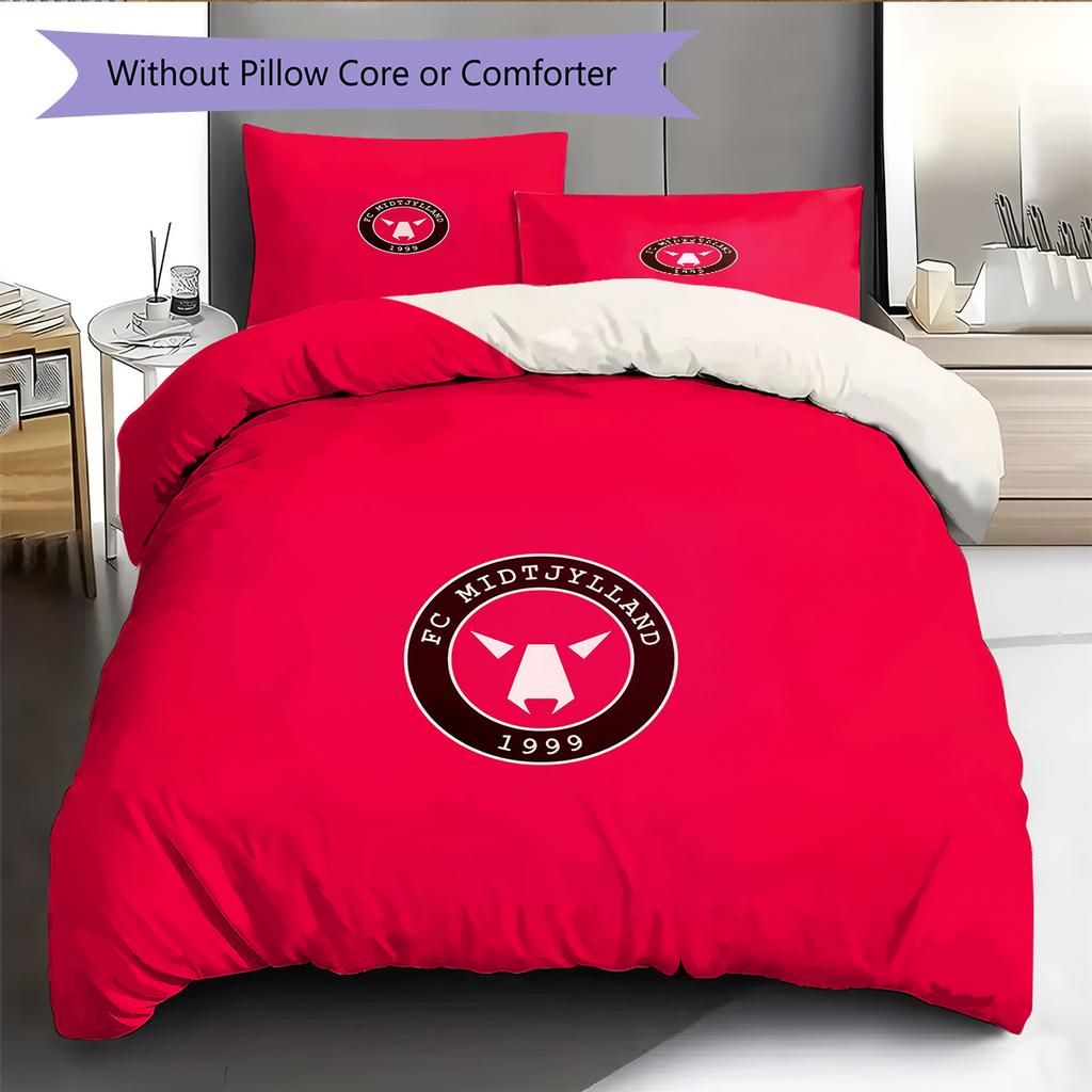 FC Midtjylland Pattern Bedding Quilt Set Home Decoration Gift (1 * Duvet Cover + 2 * Pillowcase Without Core)