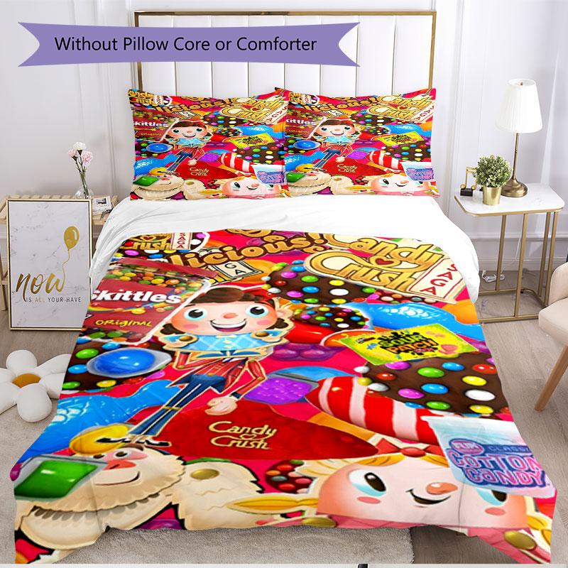 3-teiliges Bettbezug-Set (1 * Bettbezug + 2 * Kissenbezug, ohne Kern), Candy Crush Saga Print Weiches Ganzjahres-Bettwäscheset, Heim-Schlafzimmer-Dekor Geschenk