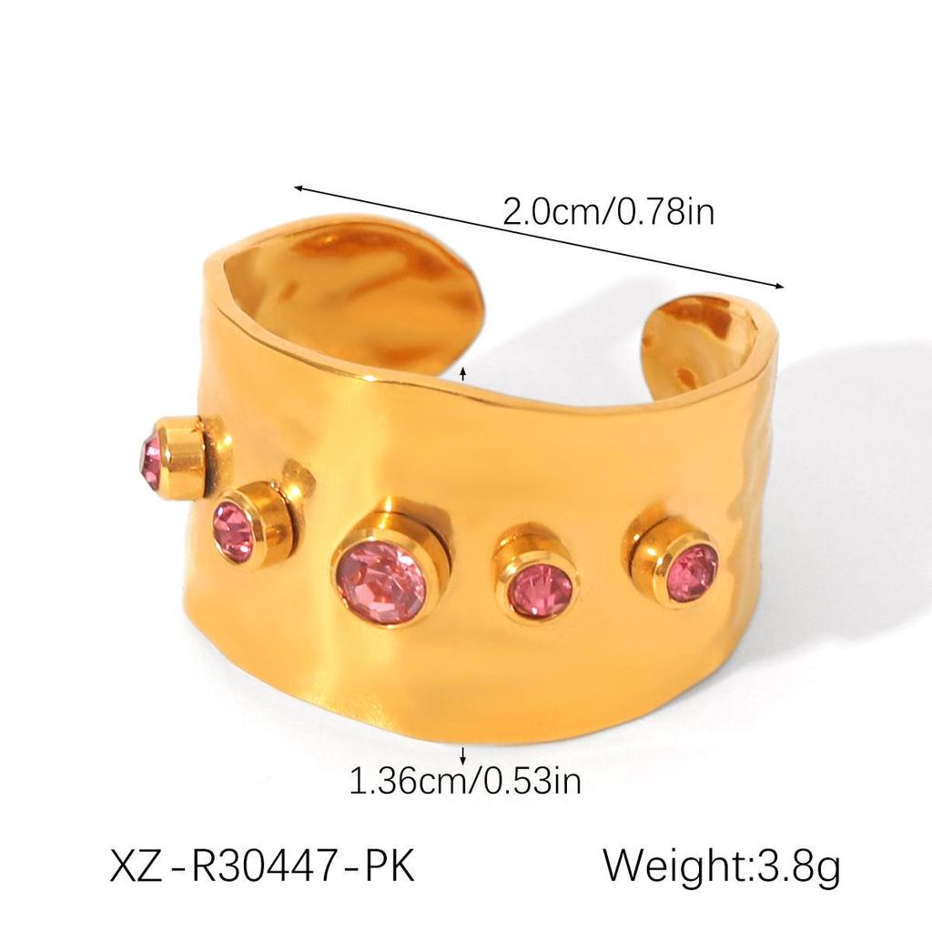 Exclusive Heart-Shaped Zircon Titanium Steel Open Ring for Women - European & American High-End, Non-Fading