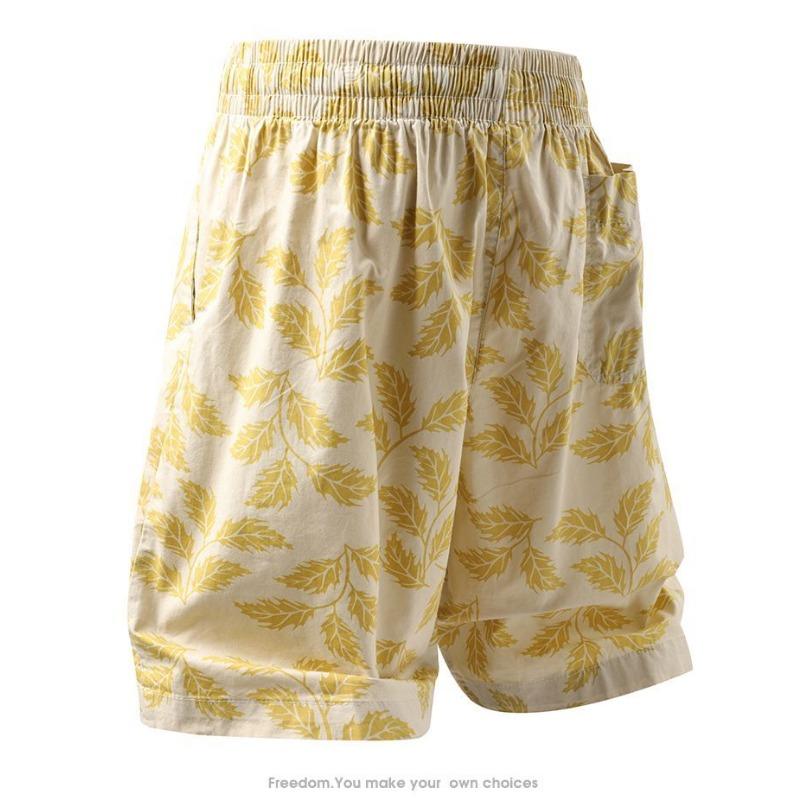 

Mens Casual 100 Cotton Leaf Print Drawstring Shorts L жовтий