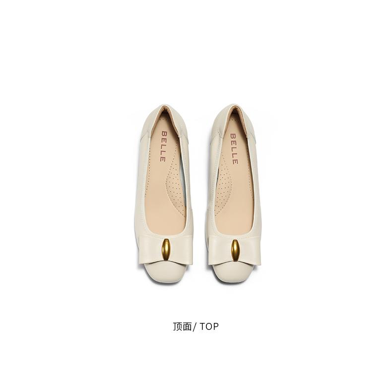 Belle Temperament Square Heel Single Shoes Women's 2025 Autumn New Genuine Leather Commuting Shallow Mouth