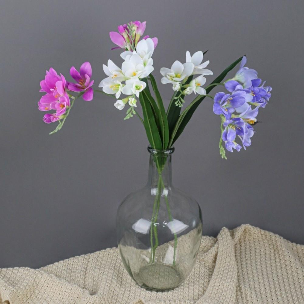2 Fork Artificial Freesia Flowers Handcrafted Details Real Touch Surface Artificial Orchid Branches Simulation Petals