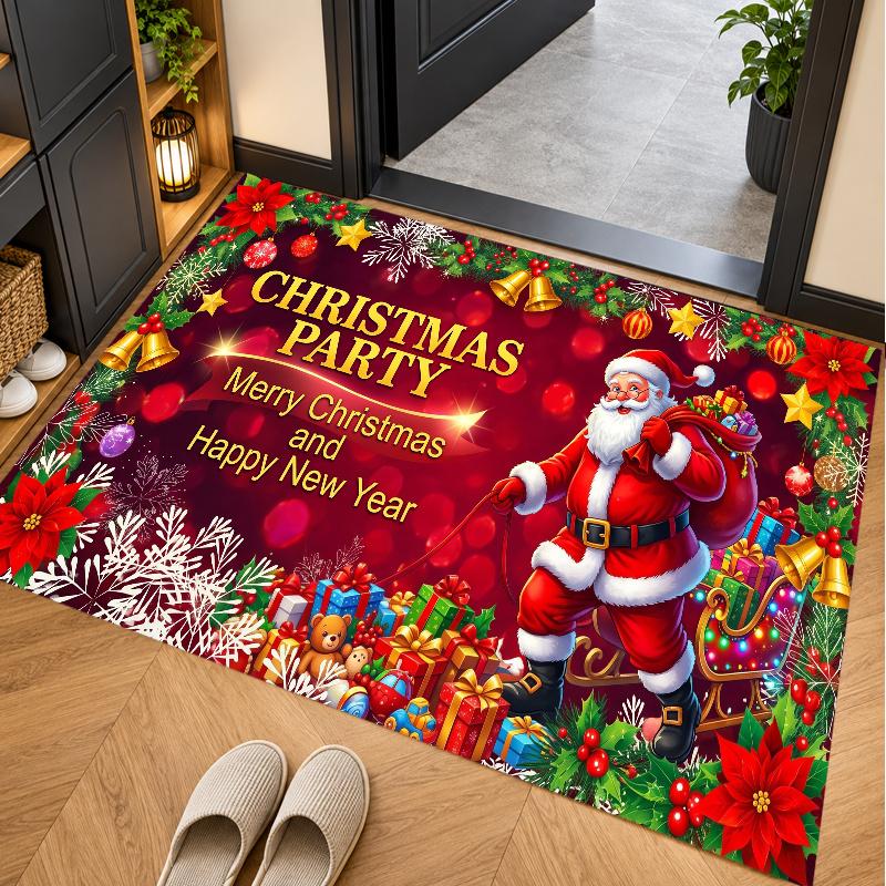 Christmas Theme Floor Carpet, Soft Area Rug, Xmas Indoor Home Holiday Decoration
