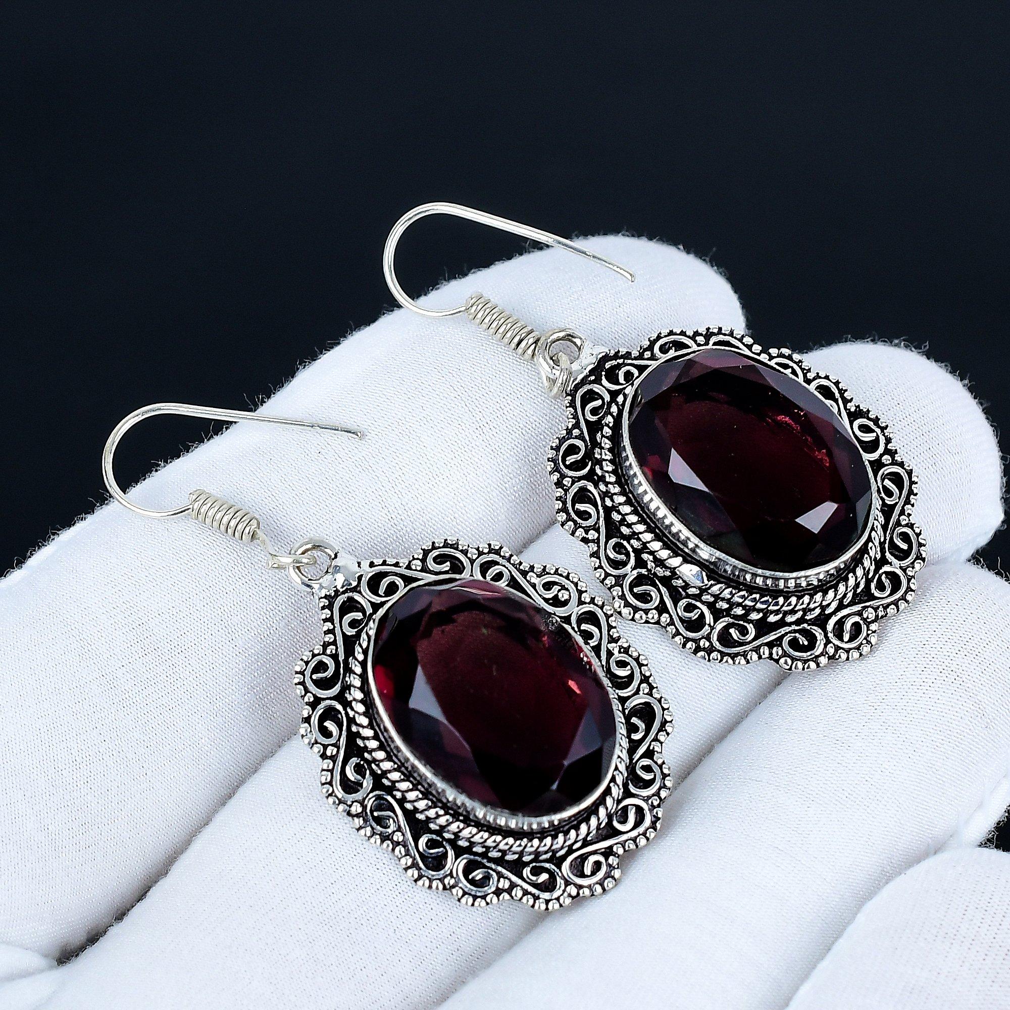 

Pink Amethyst Gemstone Earrings, 925 Sterling Silver Earrings, Silver Earrings For Gift, Pink Amethyst Dangle Drop Earrings For Engagement Gifts 5 Cm