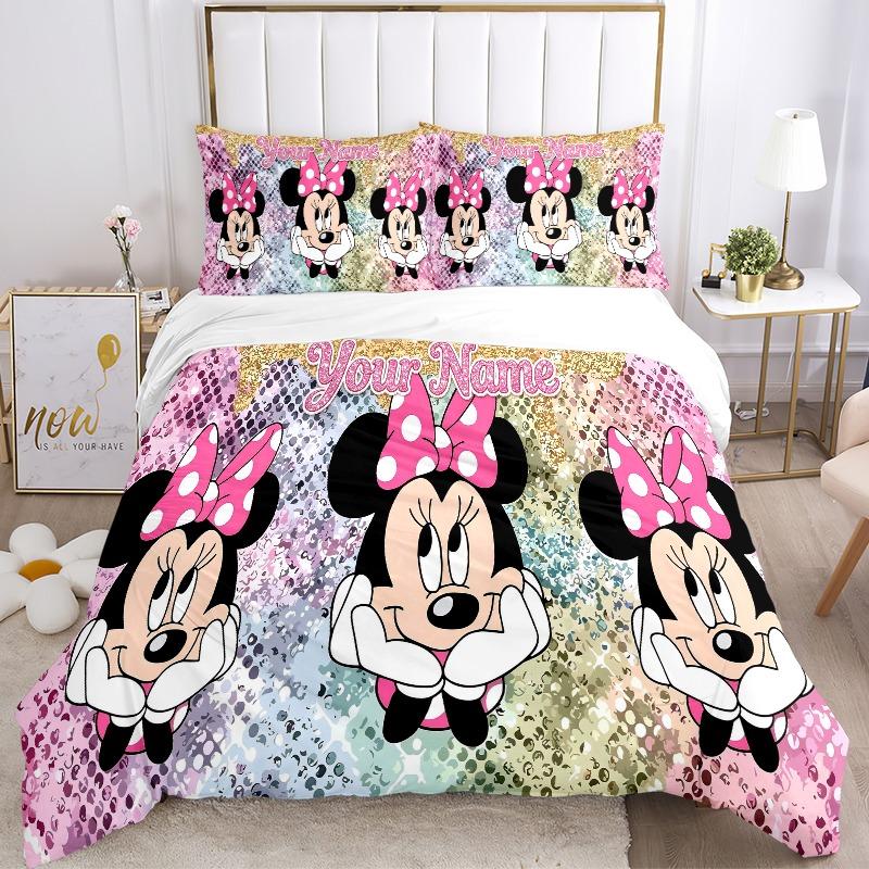 Custom 3pcs Minnie Polka Sparkle Bow Bedding Sets For All Sizes New 104D Printed Bed Cover Comforter Duvet Cover Pillowcase Bedroom Decoration