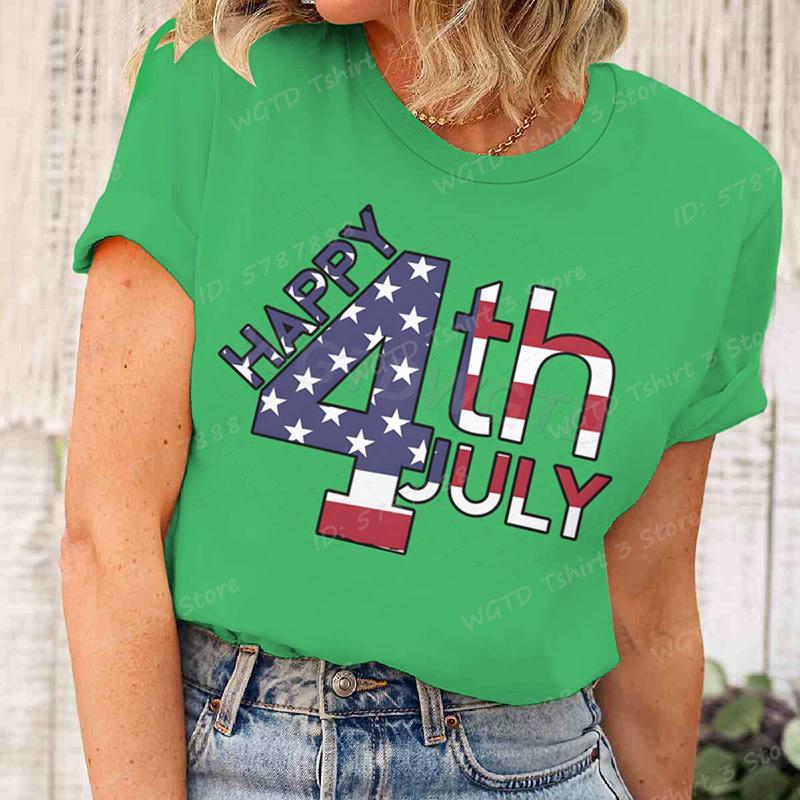 Happy 4th Of July T-Shirts Unabhängigkeitstag T-Shirts Sommer T-Shirt Lässige Kurzarm-T-Shirts Rundhals-Oberteile Damenbekleidung