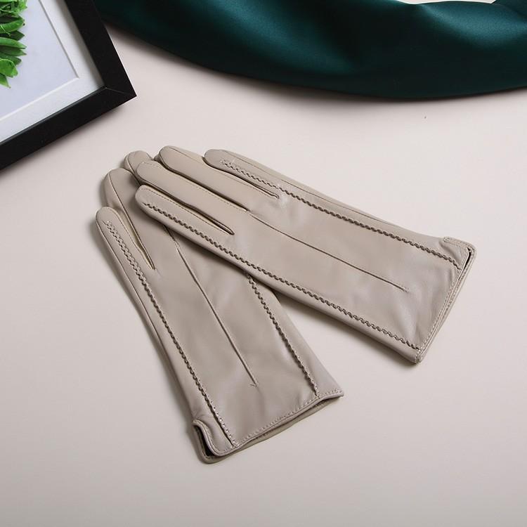 Women's Ladies Elegant Real Leather Wool Lining Winter Goat Skin Classical Touch Screen Casual Riding Warm Short Gloves
