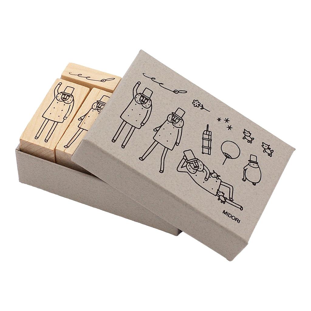 Midori Stamp Wooden Pattern 30th 35597006 Set, A, Ojisan, Anniversary,
