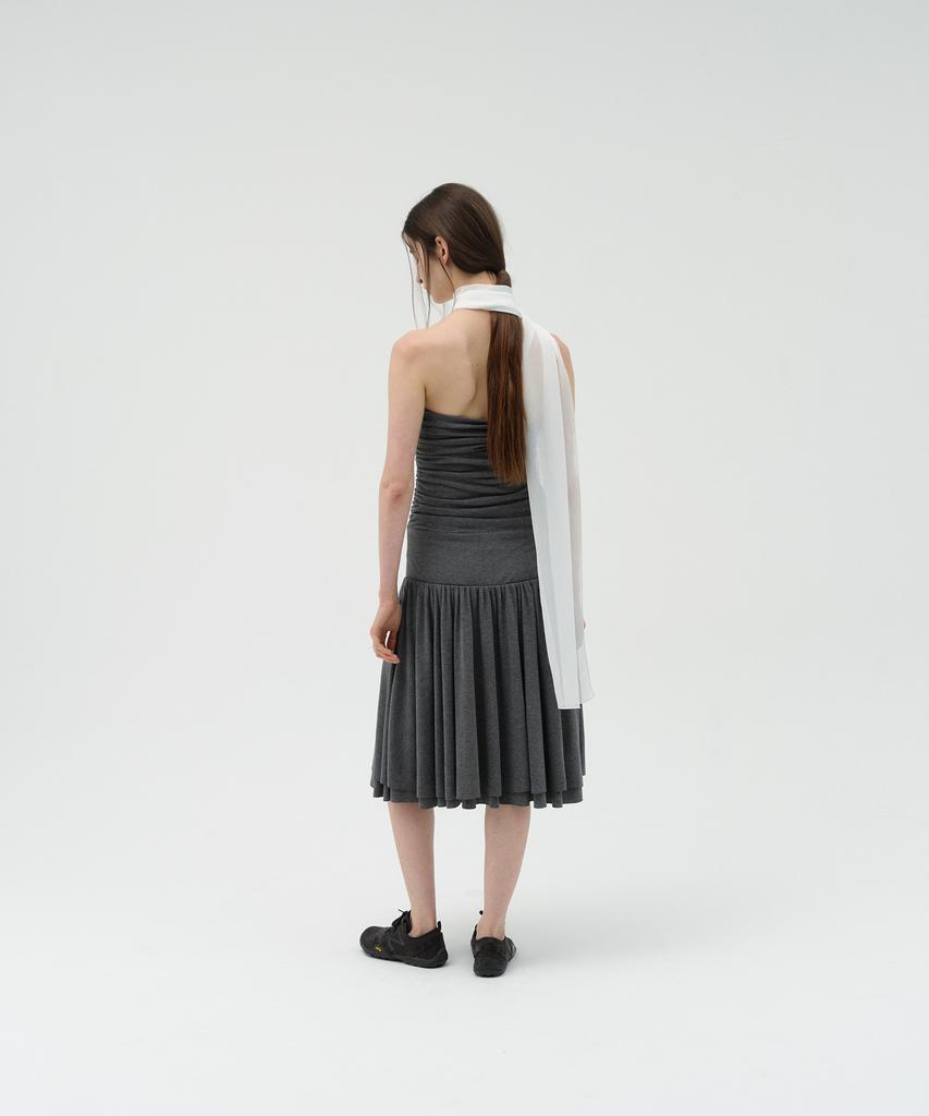 Loutaideu Two-Way Shirring Dress [Charcoal]