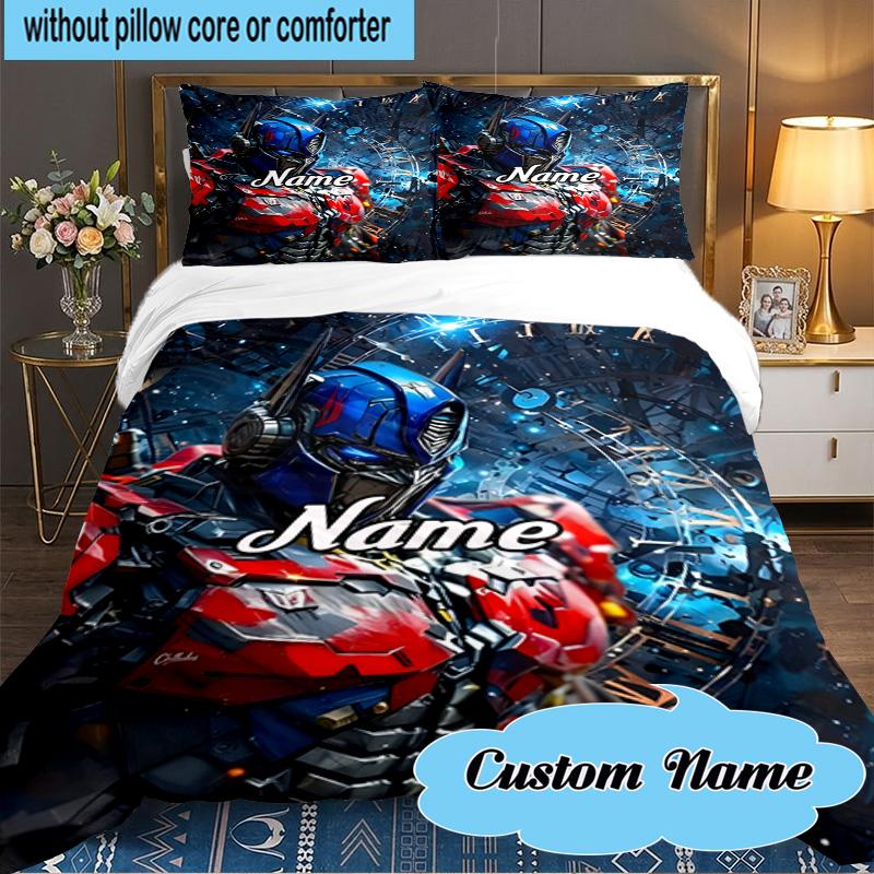 Custom Name 3PCS Robotic Warrior Adventure Bedding Set Including 1pc Duvet Cover And 2pcs Pillowcases for Bedroom, Dormitory Gift Home Decor