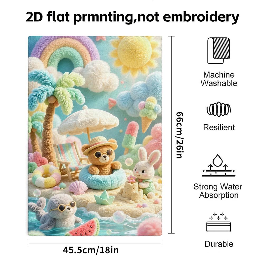 Bear Rabbit Summer Beach Print Towel, Quick Dry Absorbent Kids Towel for Pool