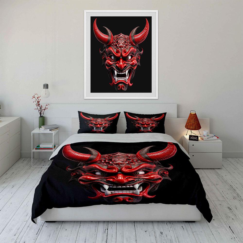Japanese Demon Mask Decor Set Soft Comfortable Duvet Cover Bedding Set Included 1*Duvet Cover & 2*Pillowcases, Gift