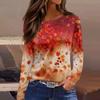 Women's Casual Long Sleeve Maple Leaf Print Round Neck Blouse for Everyday Wear