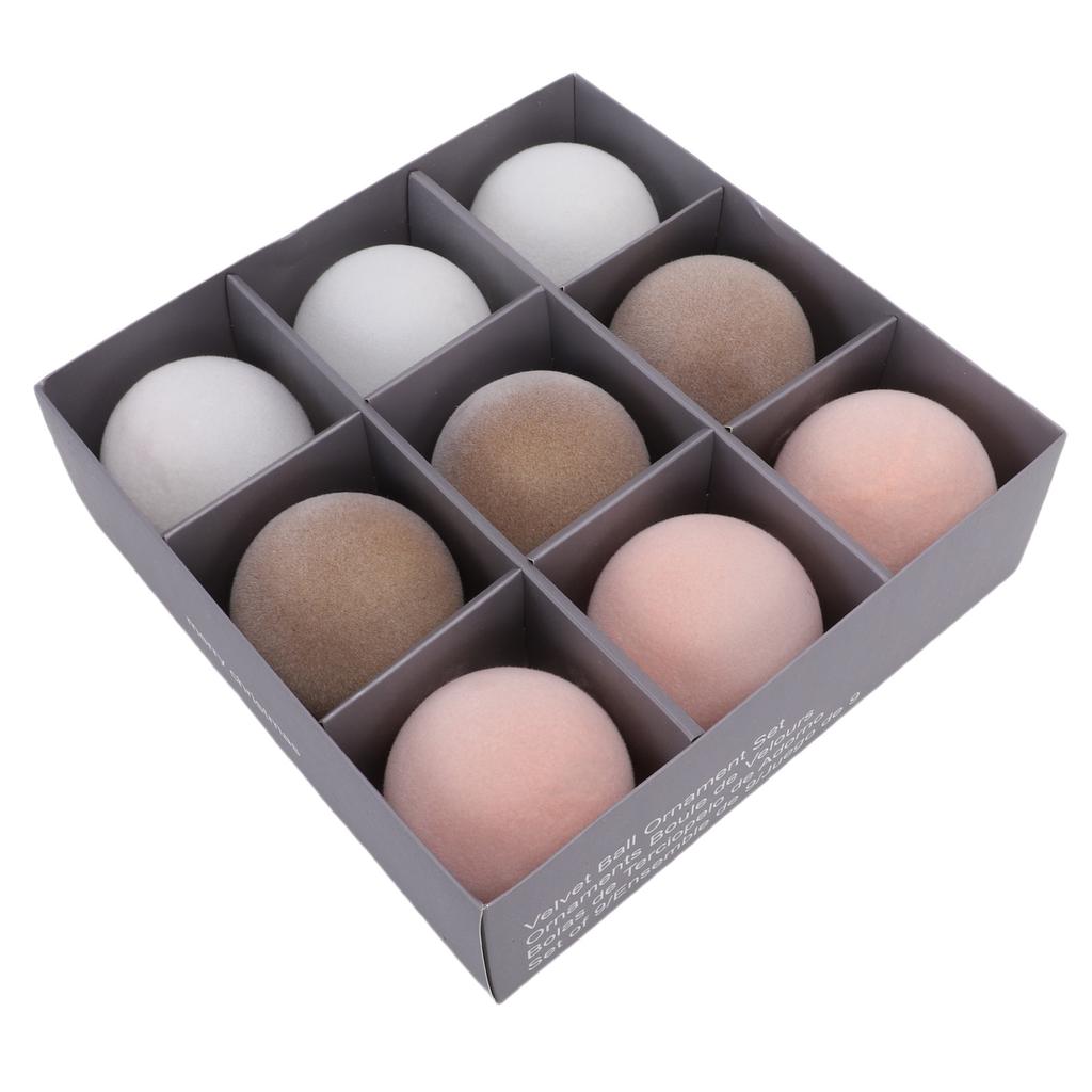 9PCS Velvet Ball Ornaments Shatterproof 8cm Flocked Tree Hanging Ball Decorations for Home Party Holiday Coffee Shop