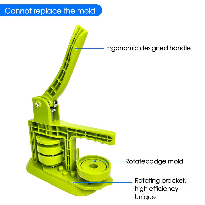 Green 58mm Badge Maker Machine for DIY Making Round Badge Pins Fridge Magnets Professional Rotating Type Manual Press Machine