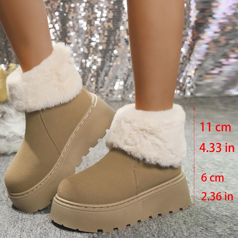 

Fashion Chunky Platform Fur Ankle Boots Women 2025 New Back Zipper Faux Suede Snow Boots Woman Thick Bootm Warm Winter Booties Mujer 42 верблюд